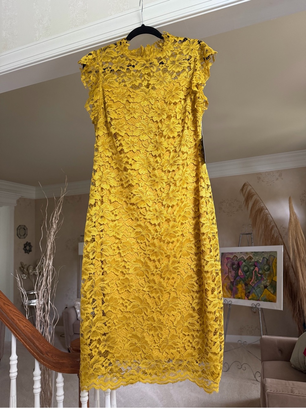 Yellow Lace Cap-Sleeve Dress